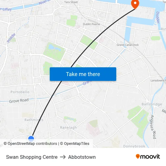 Swan Shopping Centre to Abbotstown map