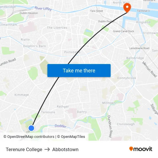 Terenure College to Abbotstown map