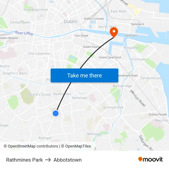 Rathmines Park to Abbotstown map