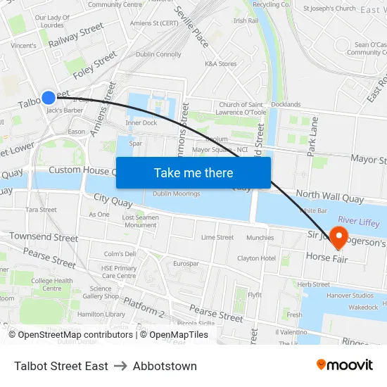 Talbot Street East to Abbotstown map