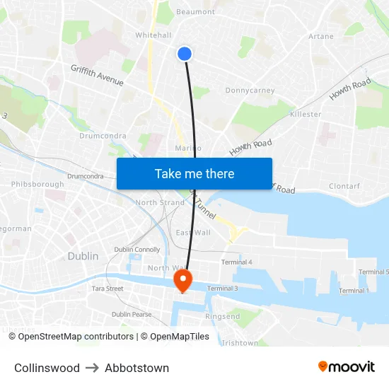 Collinswood to Abbotstown map
