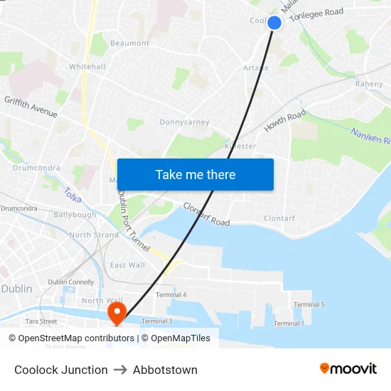 Coolock Junction to Abbotstown map