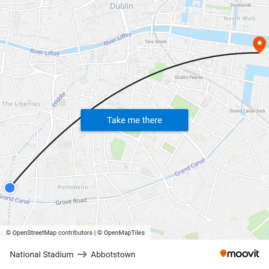 National Stadium to Abbotstown map
