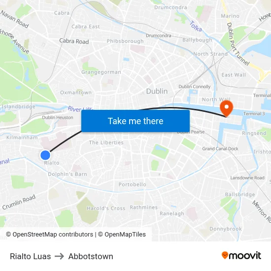 Rialto Luas to Abbotstown map