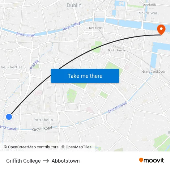 Griffith College to Abbotstown map