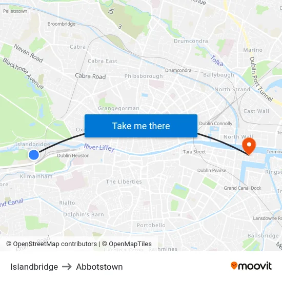 Islandbridge to Abbotstown map