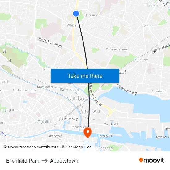 Ellenfield Park to Abbotstown map