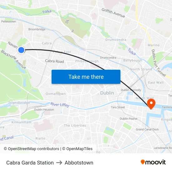 Cabra Garda Station to Abbotstown map
