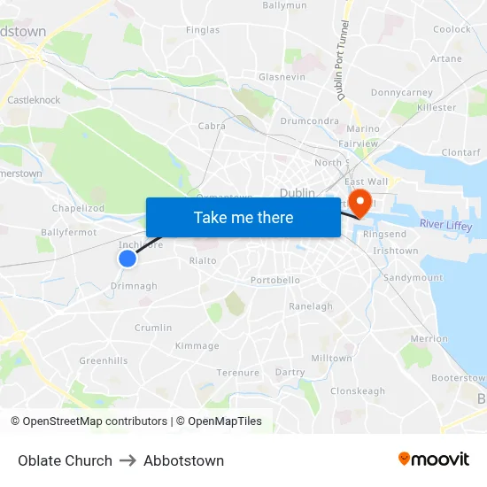 Oblate Church to Abbotstown map