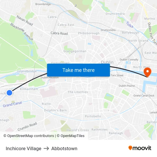 Inchicore Village to Abbotstown map