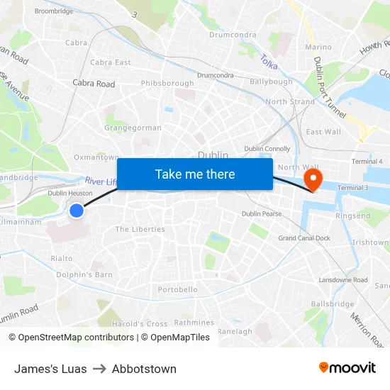 James's Luas to Abbotstown map