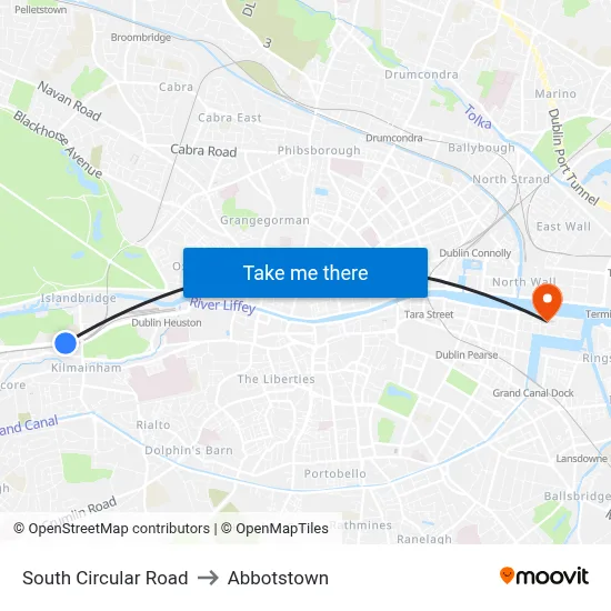 South Circular Road to Abbotstown map
