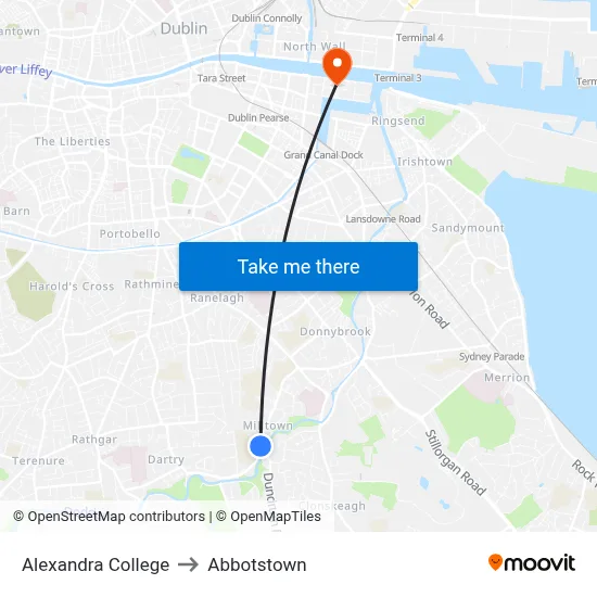 Alexandra College to Abbotstown map