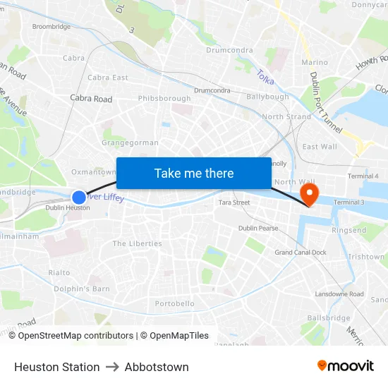 Heuston Station to Abbotstown map