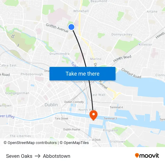 Seven Oaks to Abbotstown map