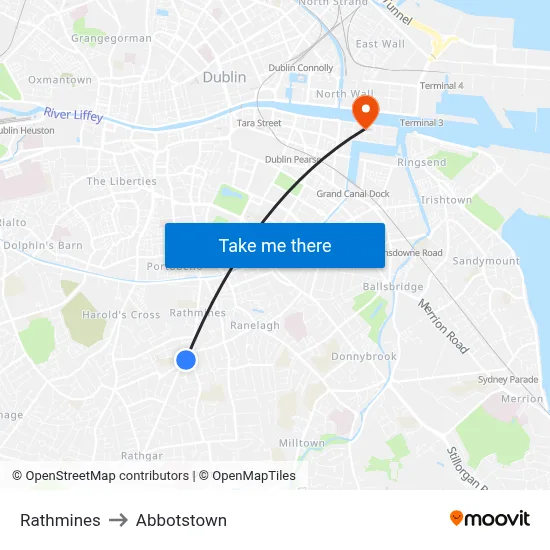 Rathmines to Abbotstown map