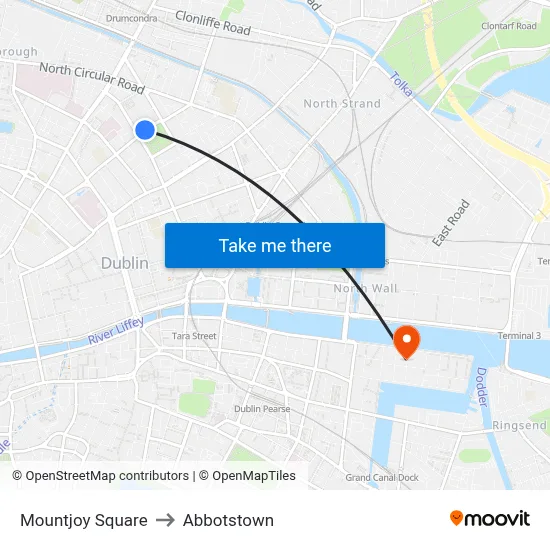 Mountjoy Square to Abbotstown map