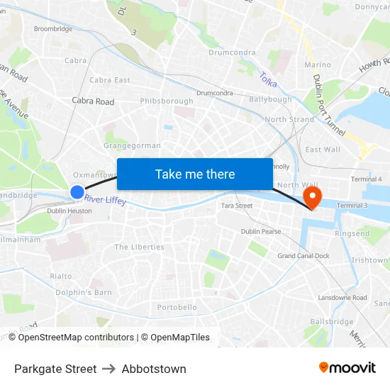 Parkgate Street to Abbotstown map