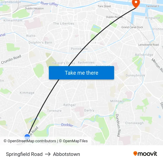 Springfield Road to Abbotstown map