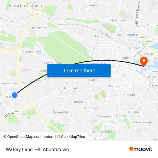 Watery Lane to Abbotstown map