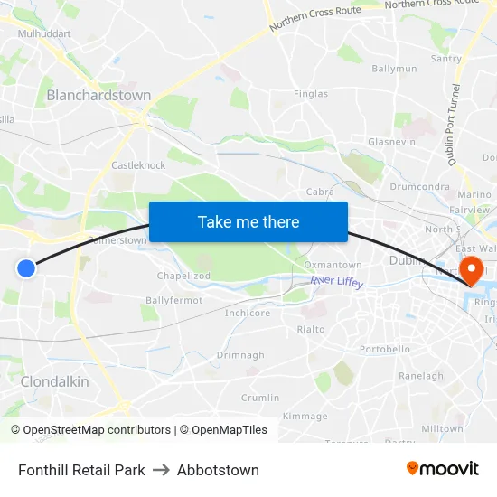 Fonthill Retail Park to Abbotstown map