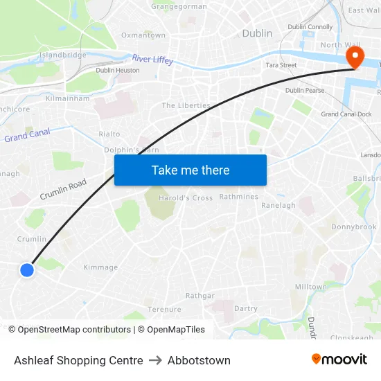 Ashleaf Shopping Centre to Abbotstown map
