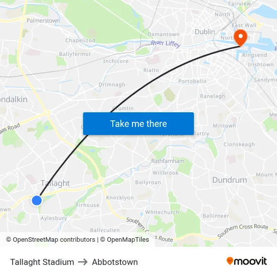 Tallaght Stadium to Abbotstown map