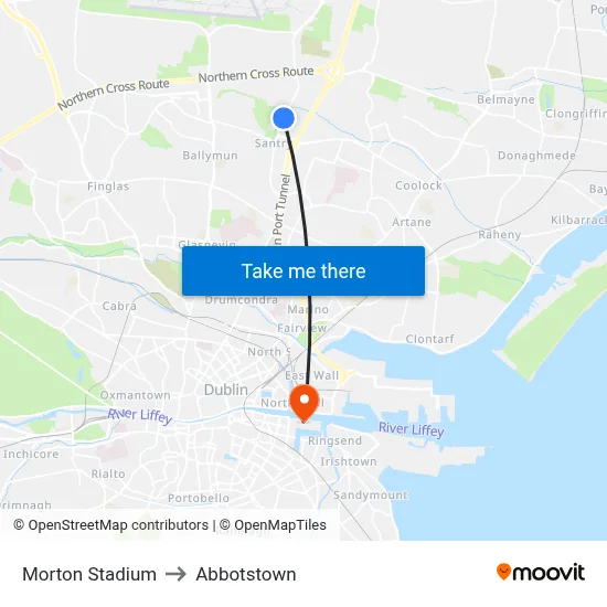 Morton Stadium to Abbotstown map