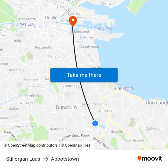 Stillorgan Luas to Abbotstown map