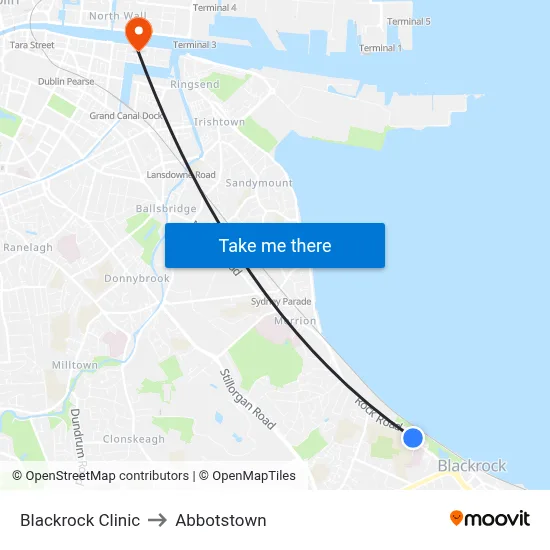Blackrock Clinic to Abbotstown map