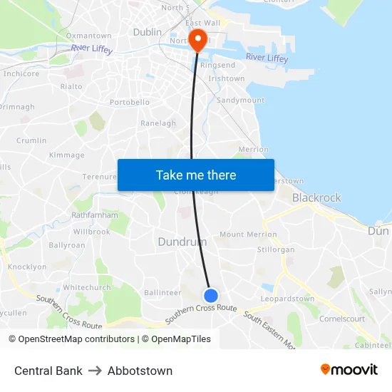 Central Bank to Abbotstown map
