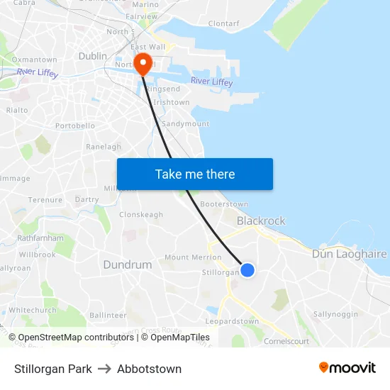 Stillorgan Park to Abbotstown map