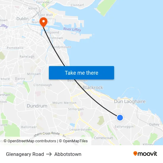 Glenageary Road to Abbotstown map