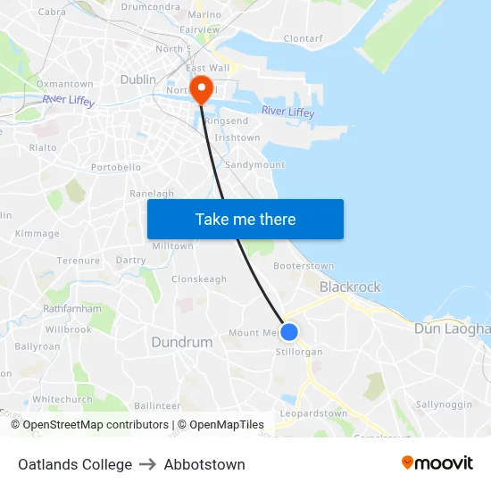 Oatlands College to Abbotstown map