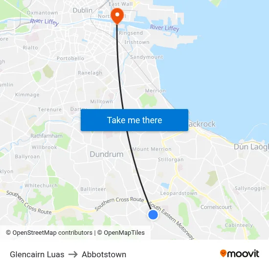Glencairn Luas to Abbotstown map