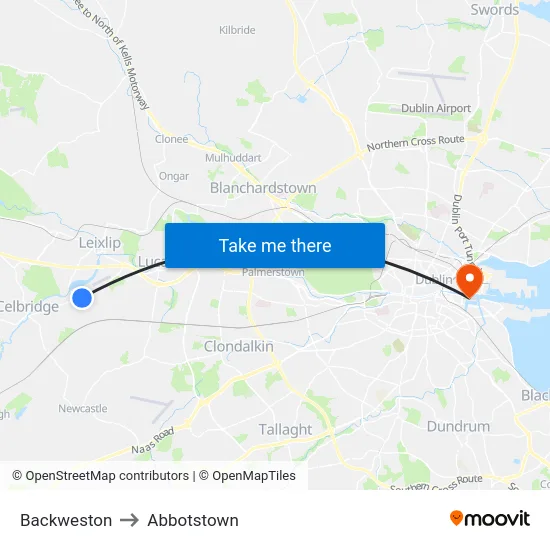Backweston to Abbotstown map