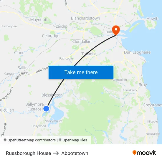 Russborough House to Abbotstown map