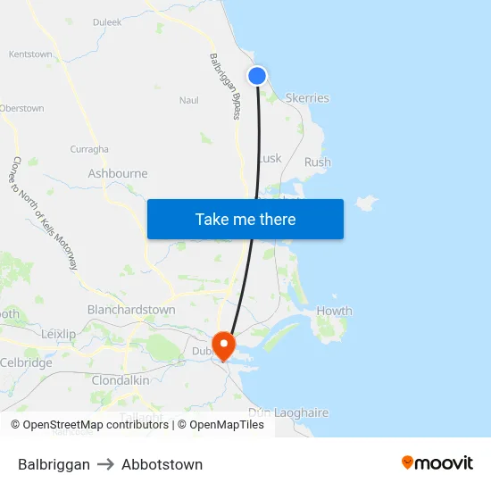 Balbriggan to Abbotstown map