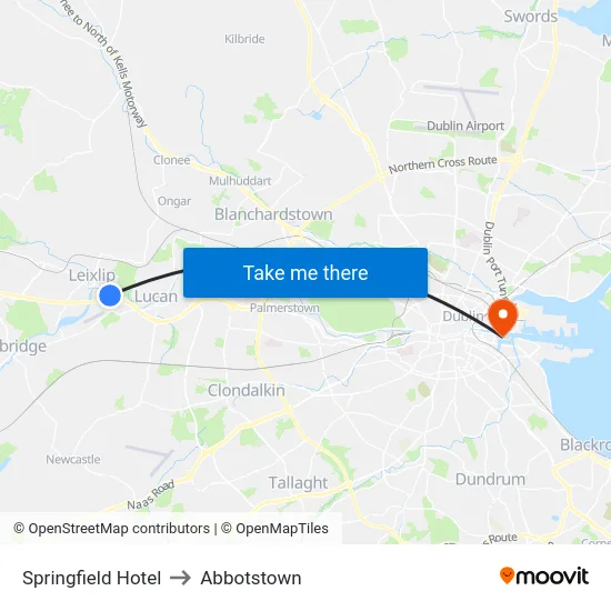 Springfield Hotel to Abbotstown map