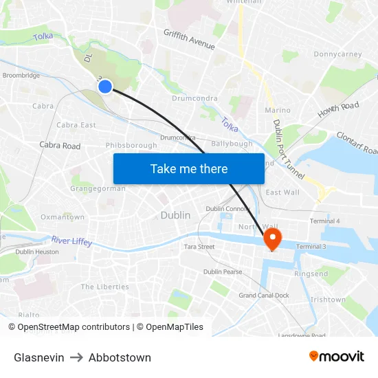 Glasnevin to Abbotstown map