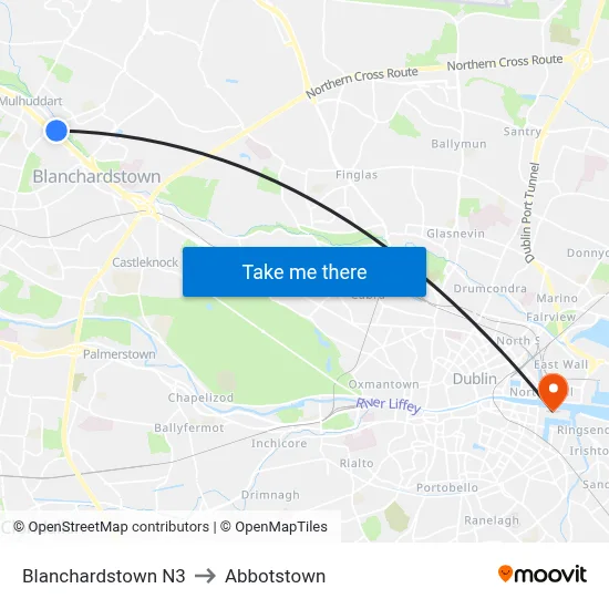 Blanchardstown N3 to Abbotstown map