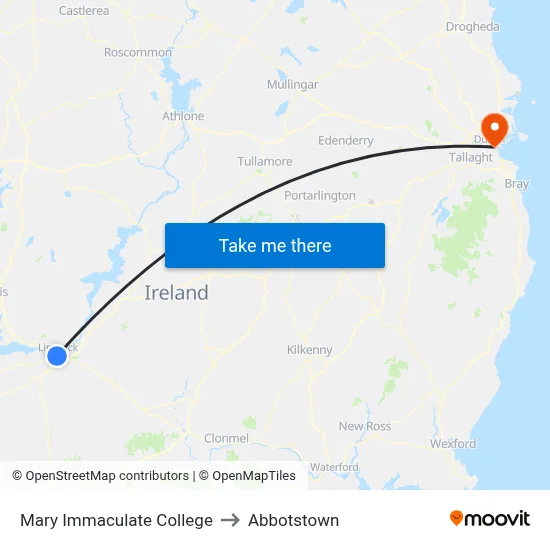 Mary Immaculate College to Abbotstown map