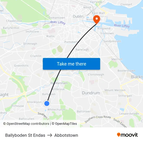 Ballyboden St Endas to Abbotstown map