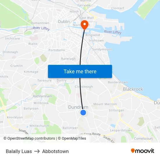 Balally Luas to Abbotstown map