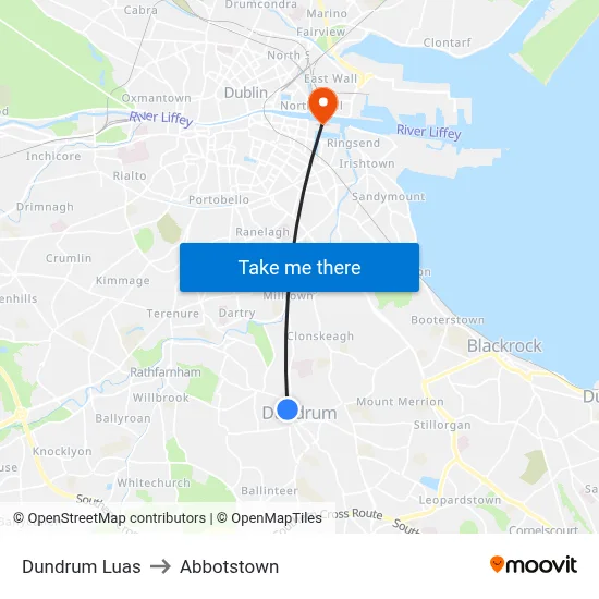 Dundrum Luas to Abbotstown map