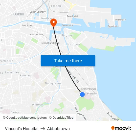 Vincent's Hospital to Abbotstown map