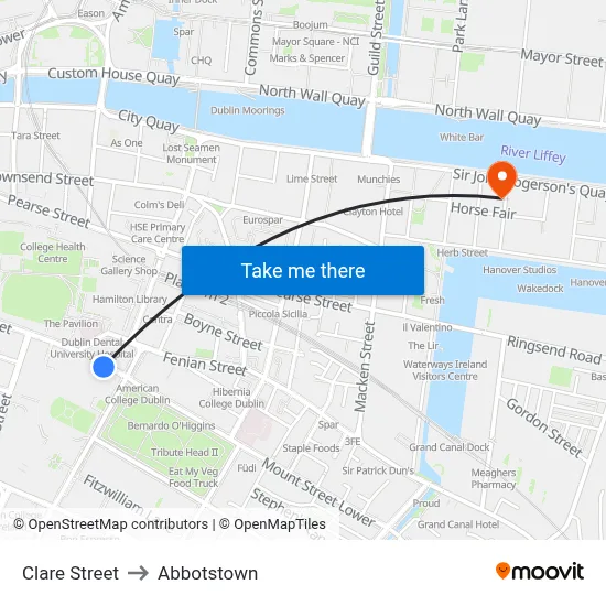 Clare Street to Abbotstown map