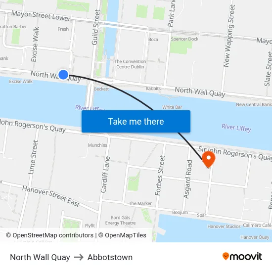 North Wall Quay to Abbotstown map