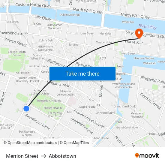 Merrion Street to Abbotstown map