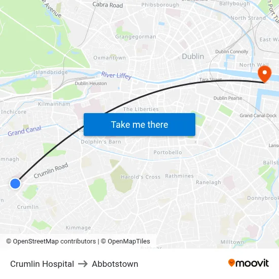 Crumlin Hospital to Abbotstown map